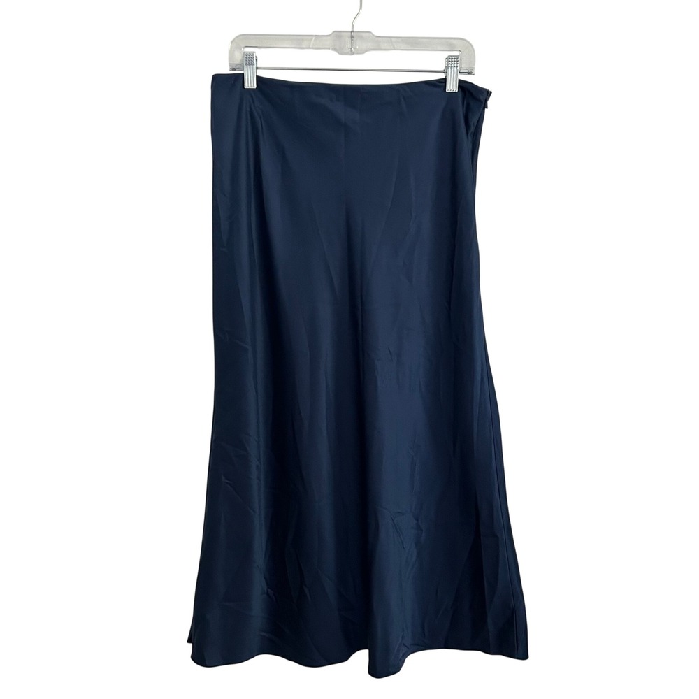 ASOS Women's Navy Blue Satin Bias Cut Midi Slip Skirt 10